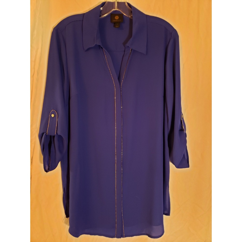 Women's JM Collection Blue Gold Detailed Long Sleeve Blouse Size S